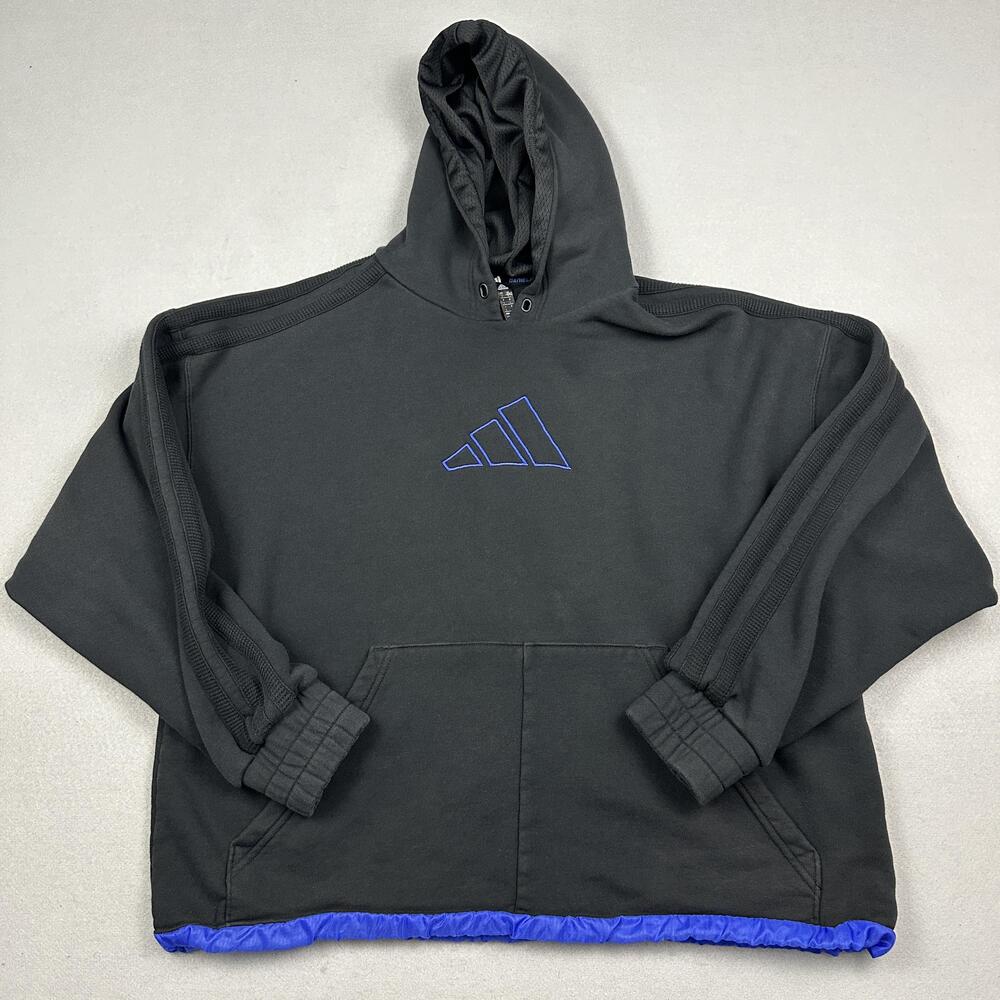 Adidas Hoodie Men Large Black Pullover Fleece Hooded Embroidered Logo L